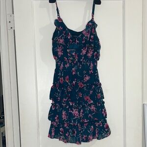 MSK Navy Mini Dress with Pink Floral Print